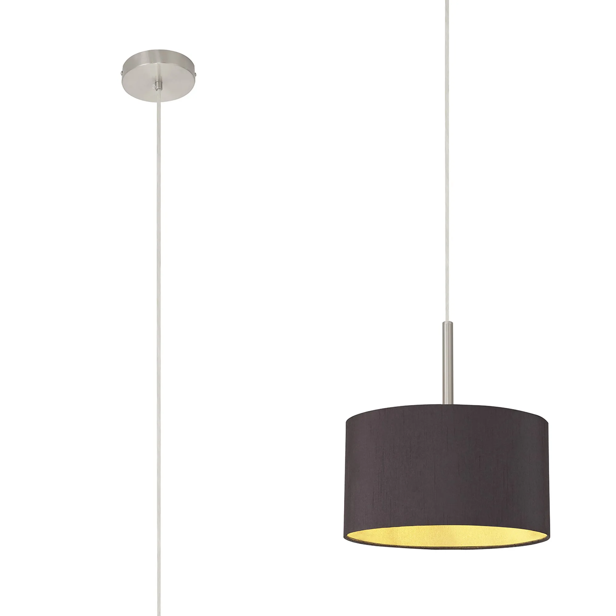 DK0283  Baymont 30cm Pendant 1 Light Satin Nickel, Midnight Black/Green Olive